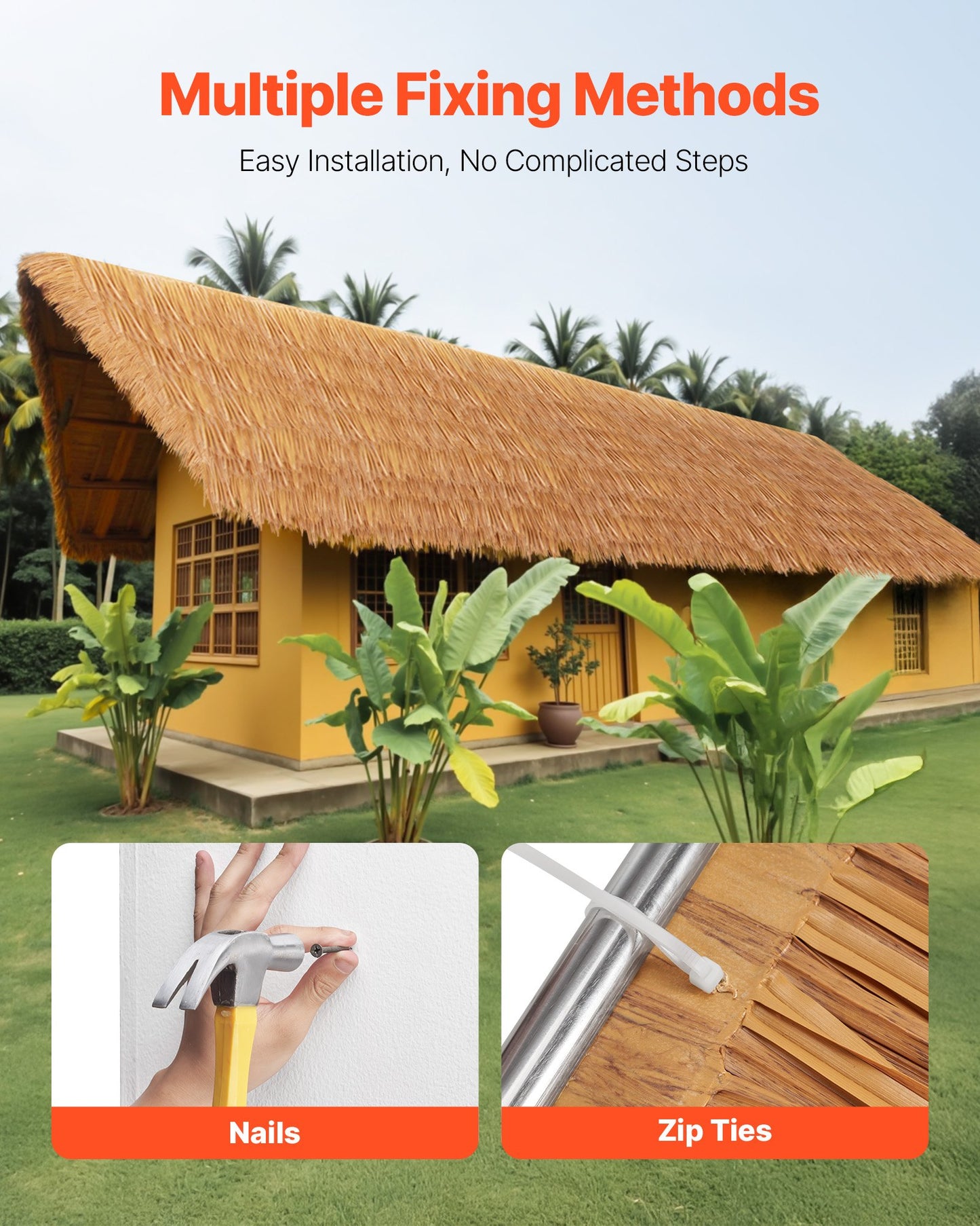Artificial Thatch Grass Roof, 0.4 x 5 m Mexican Style Tiki Bar Hut Skirt Thatch Roofing Roll, Waterproof & Fire-Resistant, Palapa Duck Blind Grass for Patio Pool Beach Hawaiian Party Decor