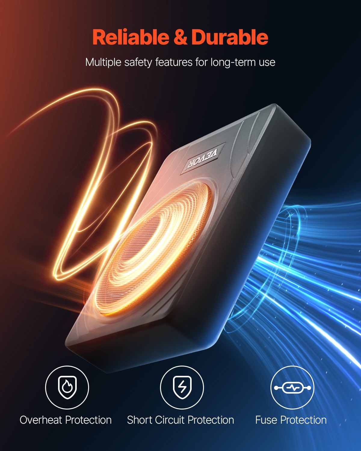 8" 300W Underseat Car Subwoofer, Slim Powered Car Subwoofers Under the Seat, Low Profile Audio Sub Built-in Amplifier, High/Low Level Input & Volume Controller for SUVs, Car, Truck, RV