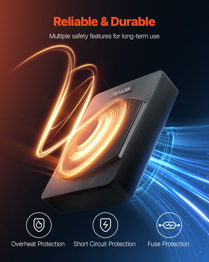 10" 240W Underseat Car Subwoofer, Slim Powered Car Subwoofers Under the Seat, Low Profile Audio Sub Built-in Amplifier, High/Low Level Input & Volume Controller for SUVs, Car, Truck, RV