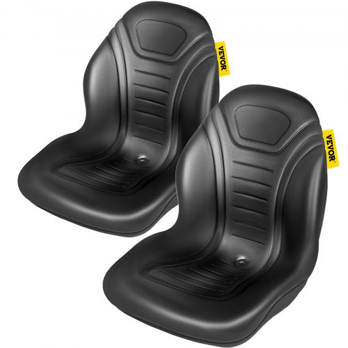 Universal Tractor Seat Replacement, Compact High Back Mower Seat Pair, Black Vinyl Forklift Seat, Central Drain Hole Skid Steer Seat with Mounting Bolt Patterns of 8" x 11.5" & 11.25" x 11.5"