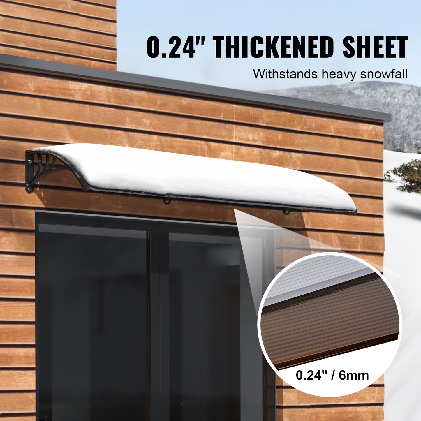 Window Door Awning Canopy 40" x 120", UPF 50+ Polycarbonate Entry Door Outdoor Window Awning Exterior, Front Door Overhang Awning for Sun Shutter, UV, Rain, Snow Protection, Hollow Sheet