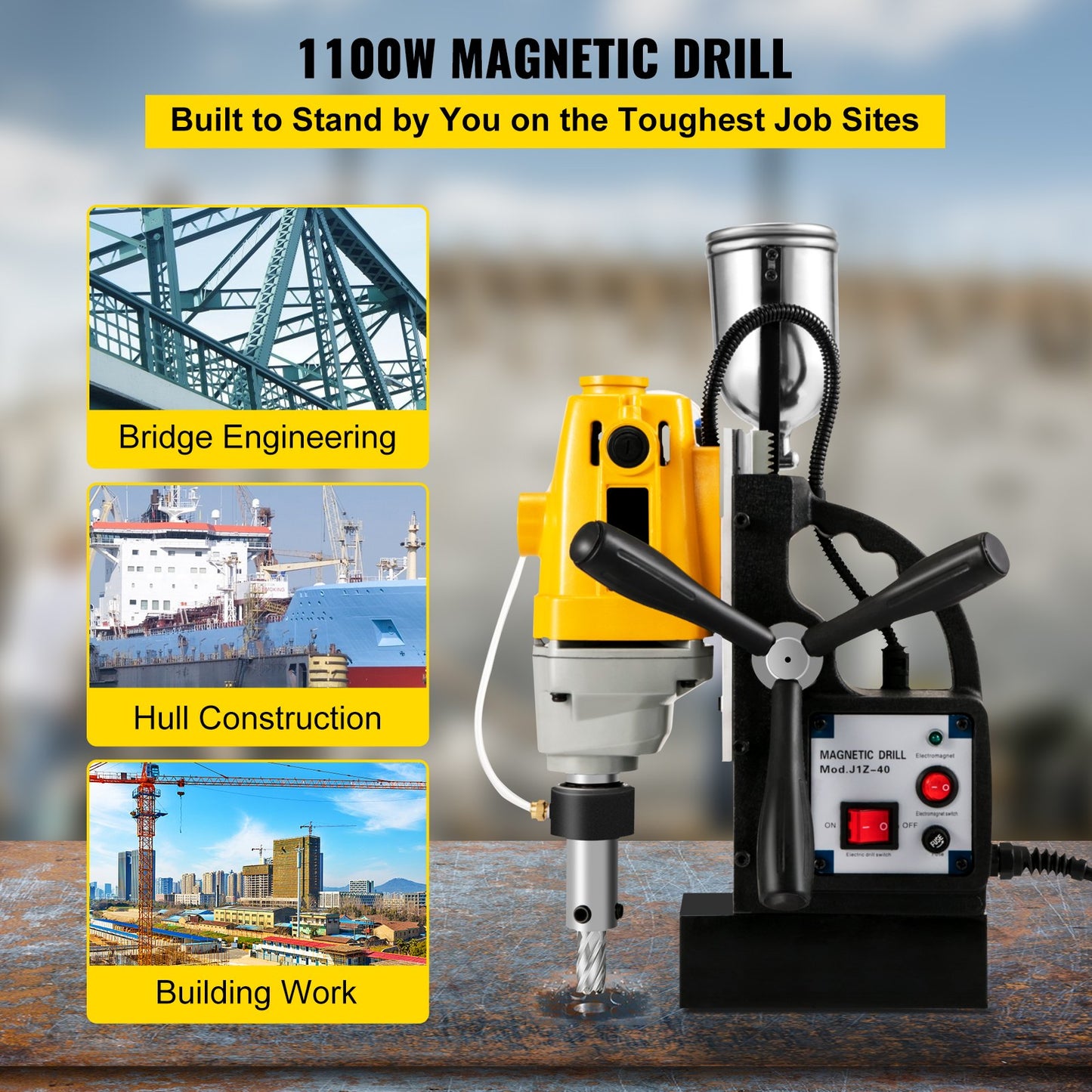 MD40 38,1 mm elektrisk magnetborrpress Borrmaskin med 11 delar HSS-skärsats Precisionsringformad skärsats Kompakt omkopplingsbar Evolution 1100W magnetkraft