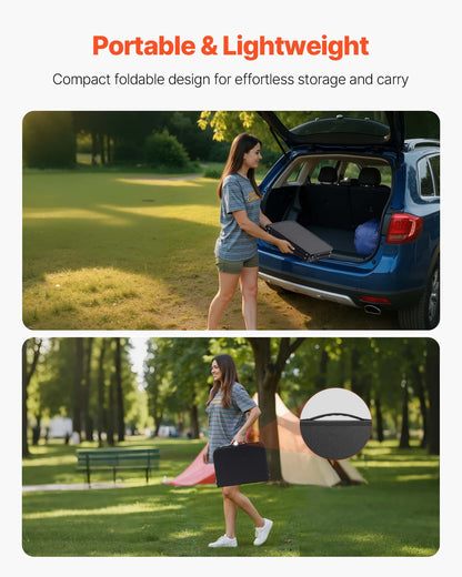 Hopfällbart campingbord, justerbara bärbara sidobord, strandbord i aluminium och MDF med nätlager, bärhandtag, lätt och kompakt för utomhuspicknick och grillmatlagning, 24x16 tum, svart