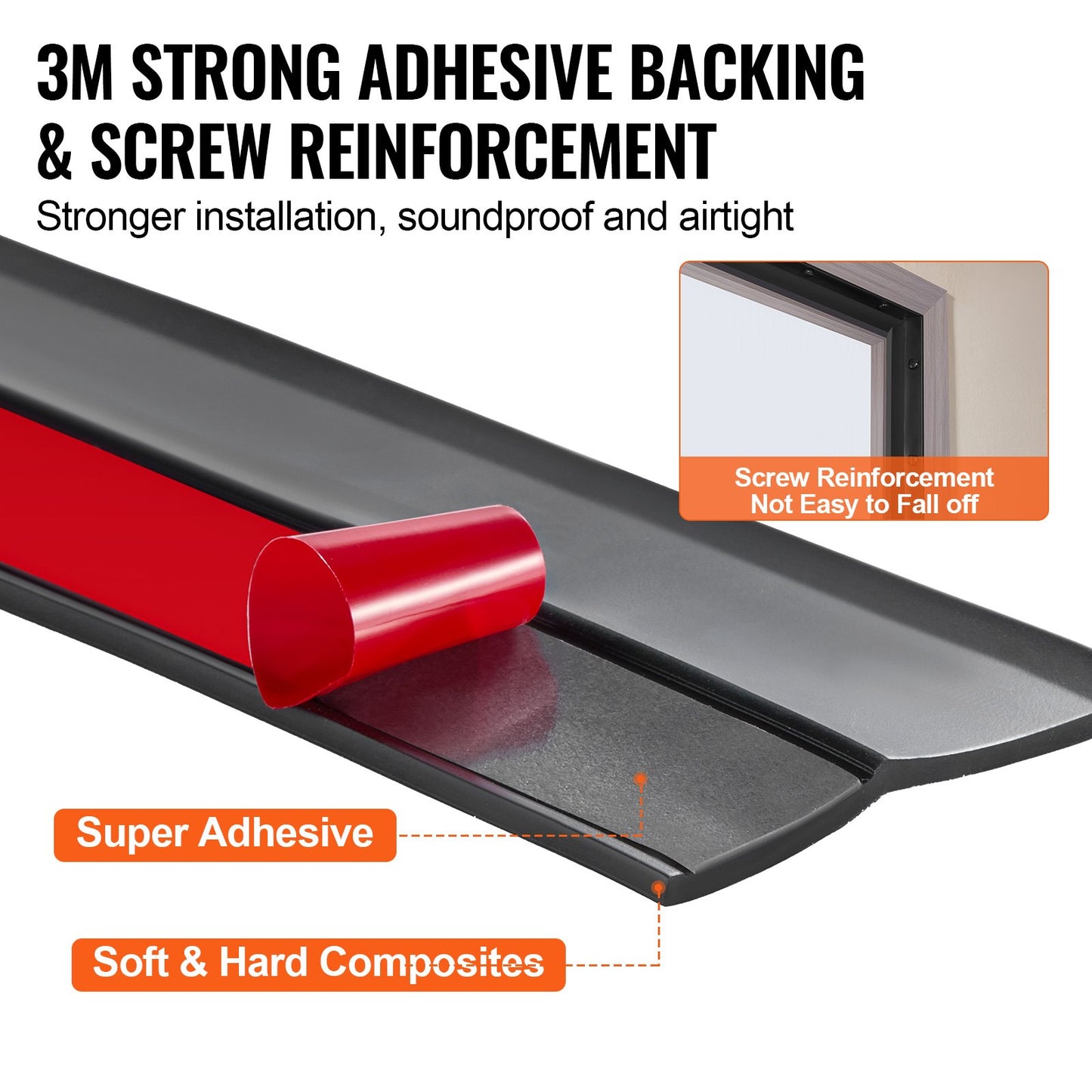 Garageportstätning för ovansida och sidor, 6 meter universell vädertätningslist, mjuk och hård komposit, väderbeständiga garageportstätningar av TPE med självhäftande baksida och skruvar, svart