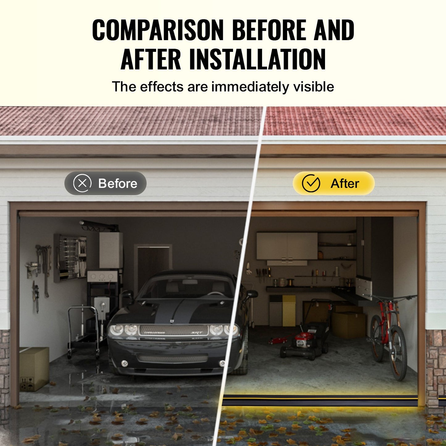 Tätningslist för garageportströskel, 16,5 fot universal tätningslist för garageportsgolv med lim, väderbeständig list för garageportsbotten, uppgraderad tjock PVC-tätningslist för hemmafixering, svart