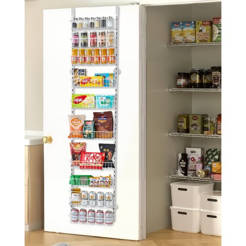 Over the Door Pantry Organizer, 10-Tier Pantry Organization and Storage, Heavy-Duty Steel Hanging Spice Rack, Adjustable Wall Seasoning Shelves, for Home Kitchen Laundry Room Bathroom, White