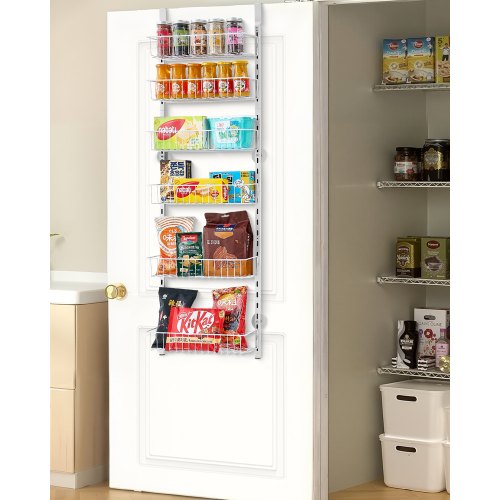 Over the Door Pantry Organizer, 6-Tier Pantry Organization and Storage, Heavy-Duty Steel Hanging Spice Rack, Adjustable Wall Seasoning Shelves, for Home Kitchen Laundry Room Bathroom, White