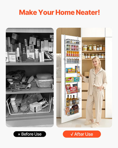 Skafferiorganisatör över dörren, 9-våningars skafferiorganisation och förvaring, kraftig hängande kryddhylla i stål, justerbara vägghyllor för kryddor, för kök, tvättstuga, badrum, vit