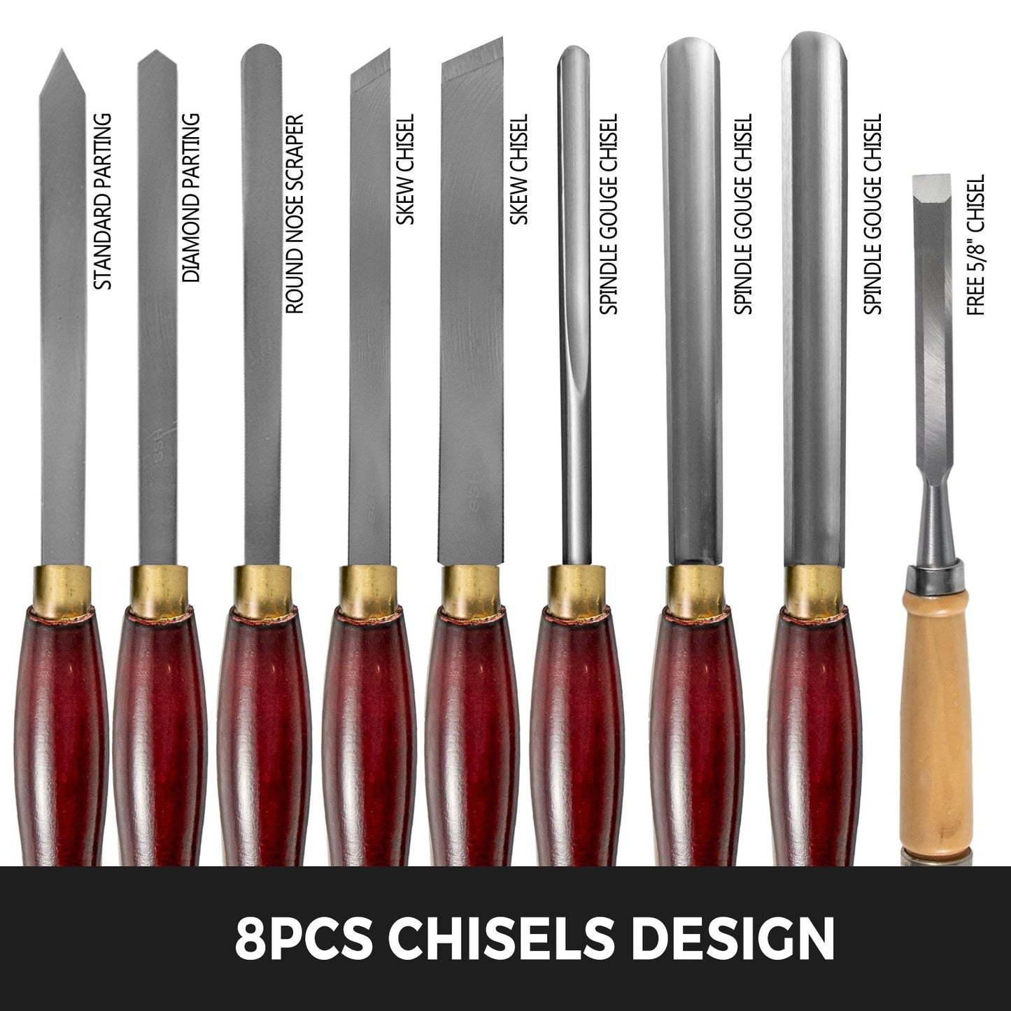 Wood Chisel Sets 8pcs Lathe Chisels 7INCH/17CM Woodworking Chisels 9INCH Wood Lathe Tools Wood Chisels Lathe Tools Wood Tool Box for Wood Carving Root Carving Furniture Carving Lathes Red