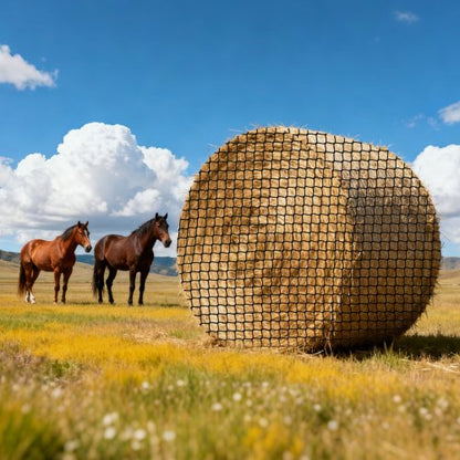 Round Bale Hay Net, 1.8 x 1.8 x 1.8 m, 38.1 x 38.1 mm Holes, PE Material, Knotless Design, with Zip Ties, Needle Shuttle, Repair Twine and Storage Bag, Slow Feeder Round Bale Net for Horses