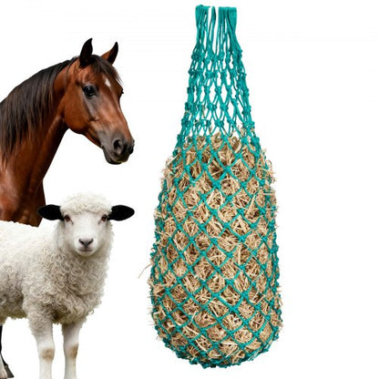 Hay Nets for Horses, 4PCS, 0.9 m Extended Length, 38 x 38 mm Holes, PE Material, with Four Carabiner Hooks, Hanging Slow Feed Hay Nets for Horses, Sheep, Cattle, Alpacas, and Livestock