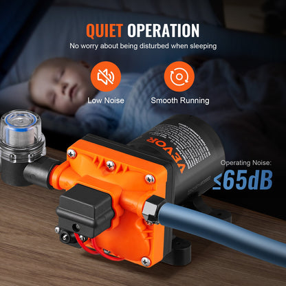 Vattenmembranpump, 13,25 liter, 55 PSI nominellt tryck (40-80 PSI justerbart), 12,7 mm MNPT självsugande sprutpump med tryckbrytare för husbil, husbil, marin, båt, gräsmatta, FCC-certifierad