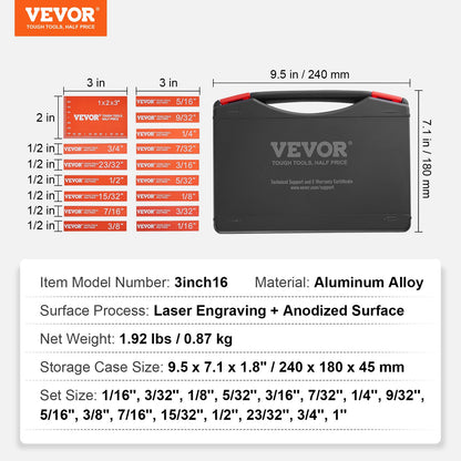Setup Blocks Woodworking Tools, 16-Piece, Precision Height Gauge Block Set, with Clearly Laser Engraved Size Markings and Storage Case, Aluminum Setup Bars for Router and Table Saw Accessories