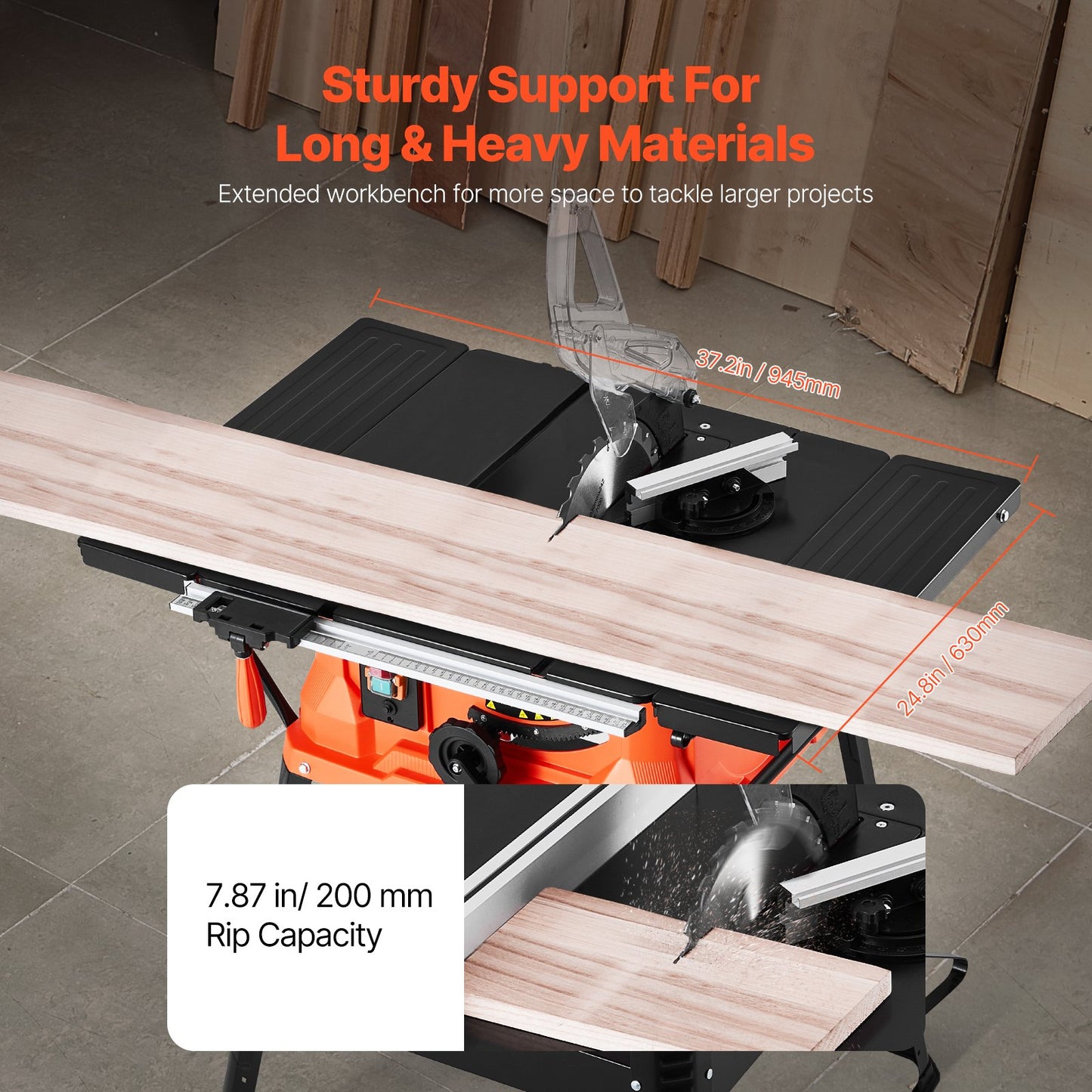 Table Saw with Stand, 254 mm, 1800W Portable Compact Tablesaw, 200 mm Max Rip Capacity, 4800RPM Cutting Speed, with 24 Teeth Saw Blade, Sliding Miter Gauge, for Woodworking & Furniture Making