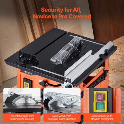 Bordsåg för arbetsplatsen, 210 mm, 1200 W bärbar kompakt bordsåg, 225 mm max. klyvkapacitet, 4800 varv/min skärhastighet, med 24 tänder sågblad, glidande geringsmått, för gör-det-själv träbearbetning och möbeltillverkning