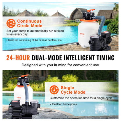 Sandfilterpump för ovanmarkspooler, 300 mm/12 tum, 10 000 l/h, 285 W simbassängpumpar och filterkombinationsset med 6-vägs flerportsventil och silkorg, för hushålls- och kommersiella pooler