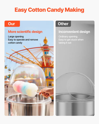 Cotton Candy Machine Cover, Transparent Acrylic Dome Bubble Shield, Cotton Candy Machine Bubble Shield Compatible with 381mm Cottons Candies Machines Bowl for Party, Shops, Bottom Groove Design