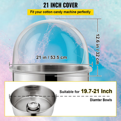 20.5" Diameter Candy Floss Cover for Candy Floss Maker Machine 52cm Dome Shield Cover of Commercial Candyfloss Machine Dome Cover Shield Cover (Cover Only)