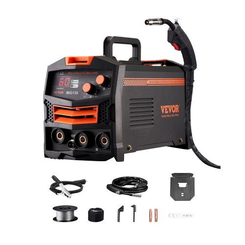 MIG Welder, 130Amp Synergic Mig Welding Machine, Gasless Flux Core Welder Machine, Portable Mig Welder with IGBT Inverter Technology and Digital Display Screen