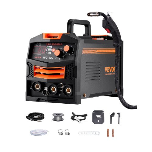 MIG Welder, 130A Synergic Mig Welding Machine, 2-in-1 Gas MIG/Gasless Flux Core MIG Multi-Process Welder Machine, Portable Mig Welder with IGBT Inverter Technology & Digital Display Screen