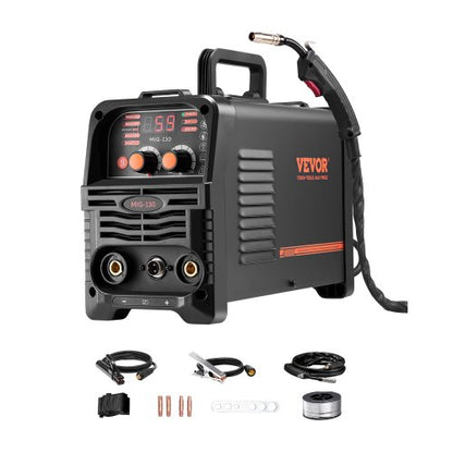 MIG Welder, 130Amp Synergic Mig Welding Machine, 3-in-1 Flux Core MIG/Stick/Lift TIG Multi-Process Welder Machine, Portable Mig Welder with IGBT Inverter Technology & Digital Display Screen