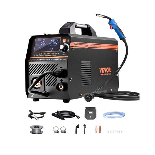 MIG Welder, 160A Synergic Mig Welding Machine, 4-in-1 Gas MIG/Flux Core MIG/Stick/Lift TIG Multi-Process Welder Machine with IGBT Inverter Technology and LCD Screen Display