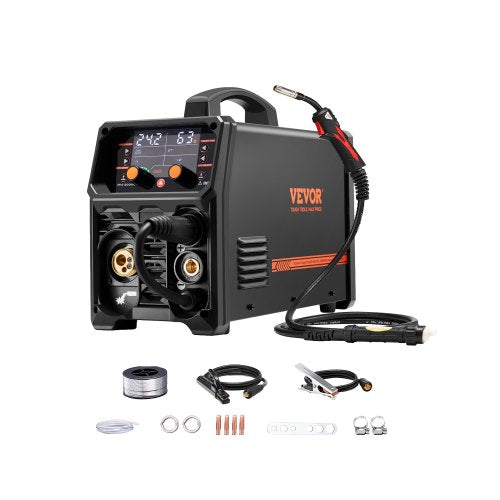 Pro MIG Welder, 200Amp Pluse Mig Welding Machine, 5-in-1 Synergic Welder Machine MIG Pluse/Gas MIG/Flux Core MIG/Stick/Lift TIG with IGBT Inverter Technology and LCD Screen Display