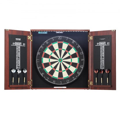 Dartboard and Cabinet Set, Ready-to-Play Bundle Official Size Dartboard Cabinet, Steel Tip Dart Hideaway Cabinet, Features LED Light, Easy Assembly, Complete with All Accessory, for Cricket Game