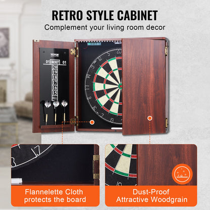 Dartboard and Cabinet Set, Ready-to-Play Bundle Official Size Dartboard Cabinet, Steel Tip Dart Hideaway Cabinet, Features LED Light, Easy Assembly, Complete with All Accessory, for Cricket Game