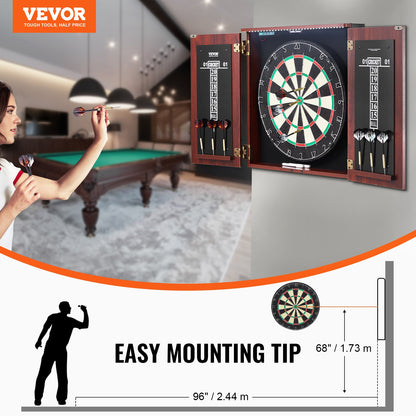Dartboard and Cabinet Set, Ready-to-Play Bundle Official Size Dartboard Cabinet, Steel Tip Dart Hideaway Cabinet, Features LED Light, Easy Assembly, Complete with All Accessory, for Cricket Game