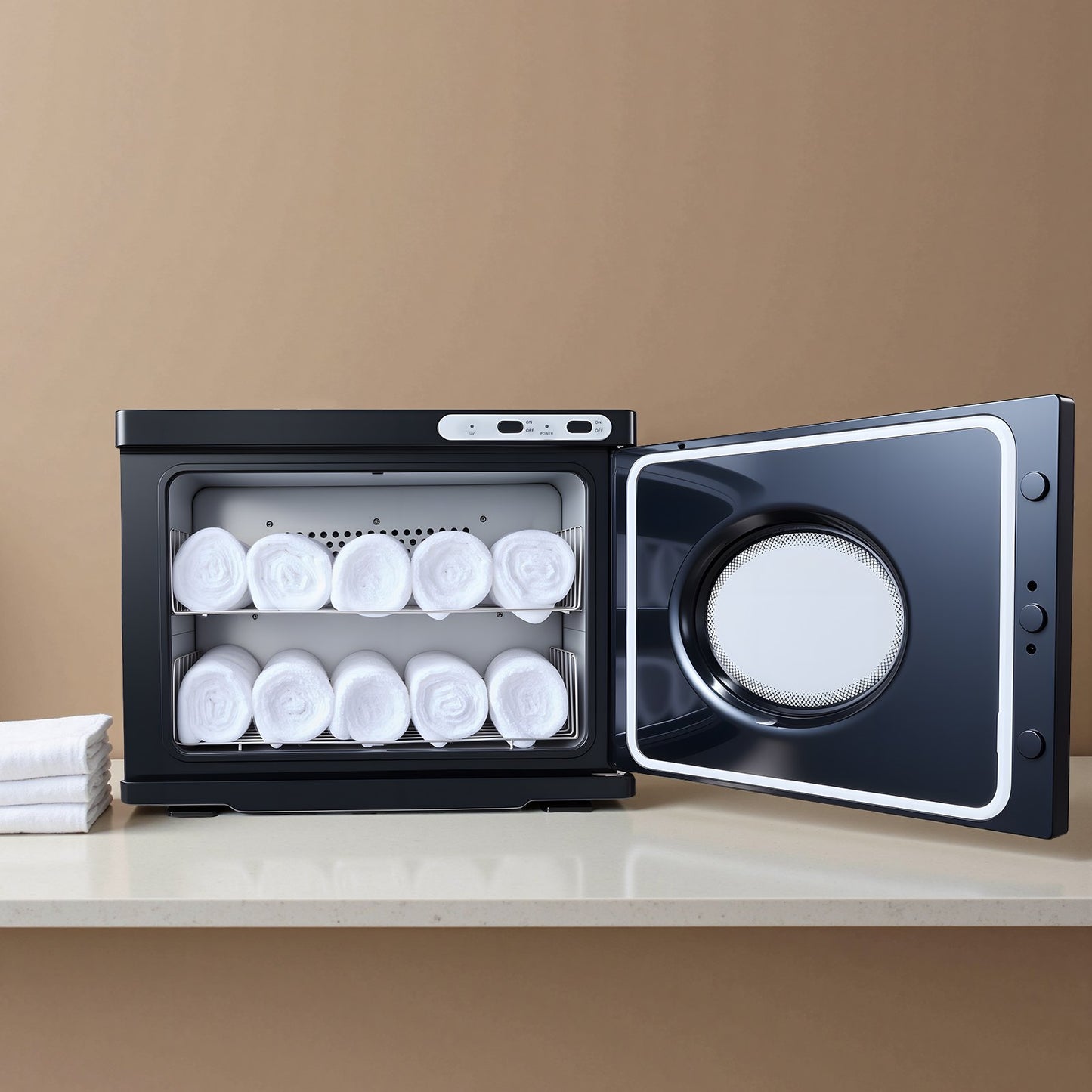 Handduksvärmare, 23L stort handduksvärmarskåp med genomskinligt fönster, klämma och rostfria stålställ, rymmer 36 handdukar, allround värmeskåp för spa, barberare, manikyr, massage, salong