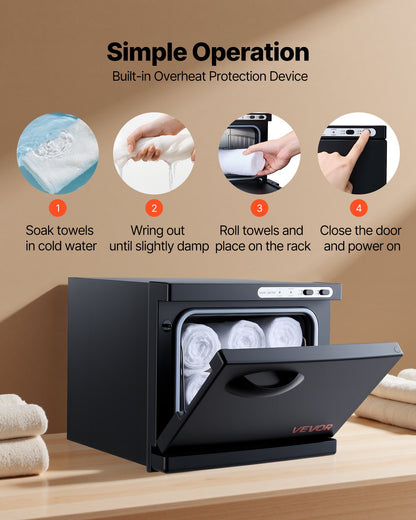 Handduksvärmare, 8L liten handduksvärmare med klämma och ställ i rostfritt stål, rymmer 12 handdukar, bärbar allround värmeskåp för spa, barberare, manikyr, massage, salong, svart
