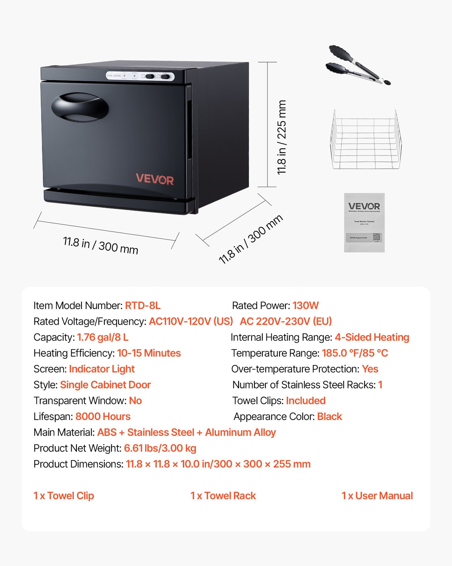 Handduksvärmare, 8L liten handduksvärmare med klämma och ställ i rostfritt stål, rymmer 12 handdukar, bärbar allround värmeskåp för spa, barberare, manikyr, massage, salong, svart