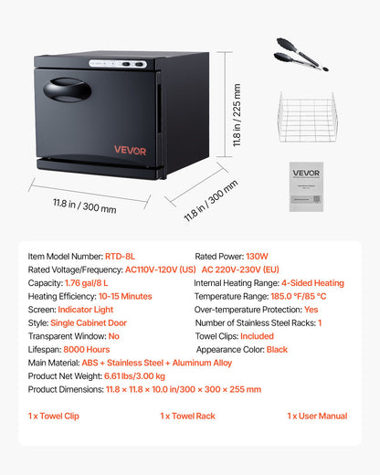 Handduksvärmare, 8L liten handduksvärmare med klämma och ställ i rostfritt stål, rymmer 12 handdukar, bärbar allround värmeskåp för spa, barberare, manikyr, massage, salong, svart