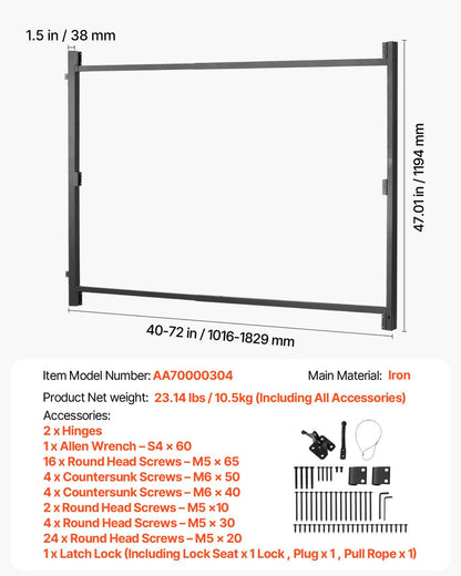 Gate Building Kit, Fits 40 to 72 in Wide Openings, Up from 4 to 5 ft High Fence, Adjustable Gate Building Kit, Anti Sag Full Gate Frame Kit with Latch Lock and Screws, for Wooden Fence, Iron