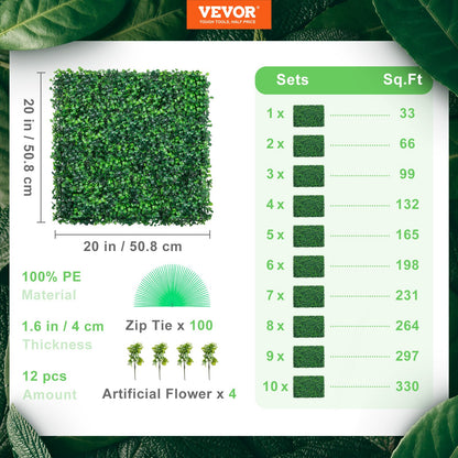 Artificial Boxwood Panel UV 12pcs Boxwood Hedge Wall Panels Artificial Grass Backdrop Wall 20X20" 4cm Green Grass Wall Fake Hedge for Decor Privacy Fence Indoor Outdoor Garden Backyard