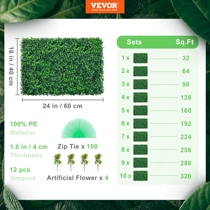 12pcs Artificial Boxwood Panel UV Boxwood Hedge Wall Panels Artificial Grass Backdrop Wall 24X16" 4cm Green Grass Wall Fake Hedge for Decor Privacy Fence Indoor Outdoor Garden Backyard