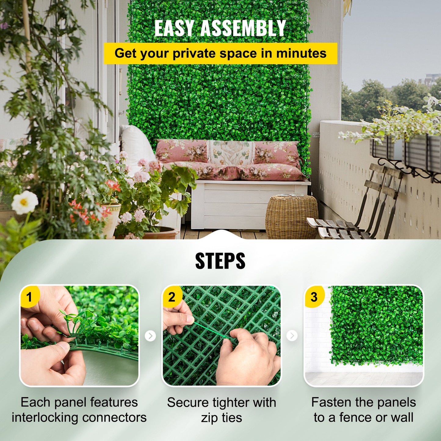 Artificial Boxwood Panel UV 24PCS Boxwood Hedge Wall Panels Artificial Grass Backdrop Wall 10"x10" 4 cm Green Grass Wall Fake Hedge for Decor Privacy Fence Indoor Outdoor Garden Backyard