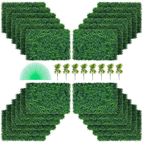 Artificial Boxwood Panel 24" X 16" UV 24pcs Boxwood Hedge Wall Panels Artificial Grass Backdrop Wall 4 cm Green Grass Wall, Fake Hedge for Decor Privacy Fence Indoor, Outdoor Garden Backyard
