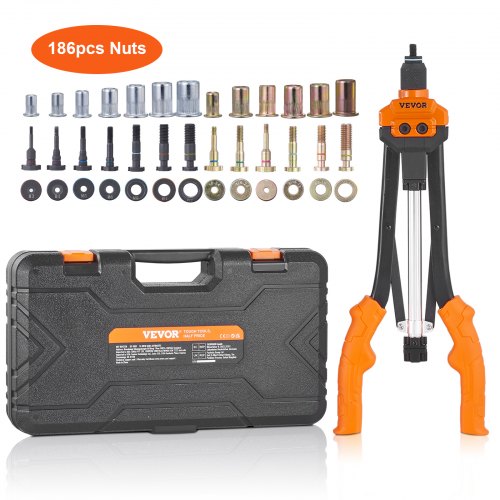 Rivet Nut Tool, 40.6cm Rivnut Tool Kit with 13PCS Metric and SAE Mandrels, 186PCS Rivet Nuts, M3, M4, 10-24, M5, M6, 1/4-20, 8-32, 5/16-18, M8, 3/8-16, M10, M12, 1/2-13, Semi-auto Retraction