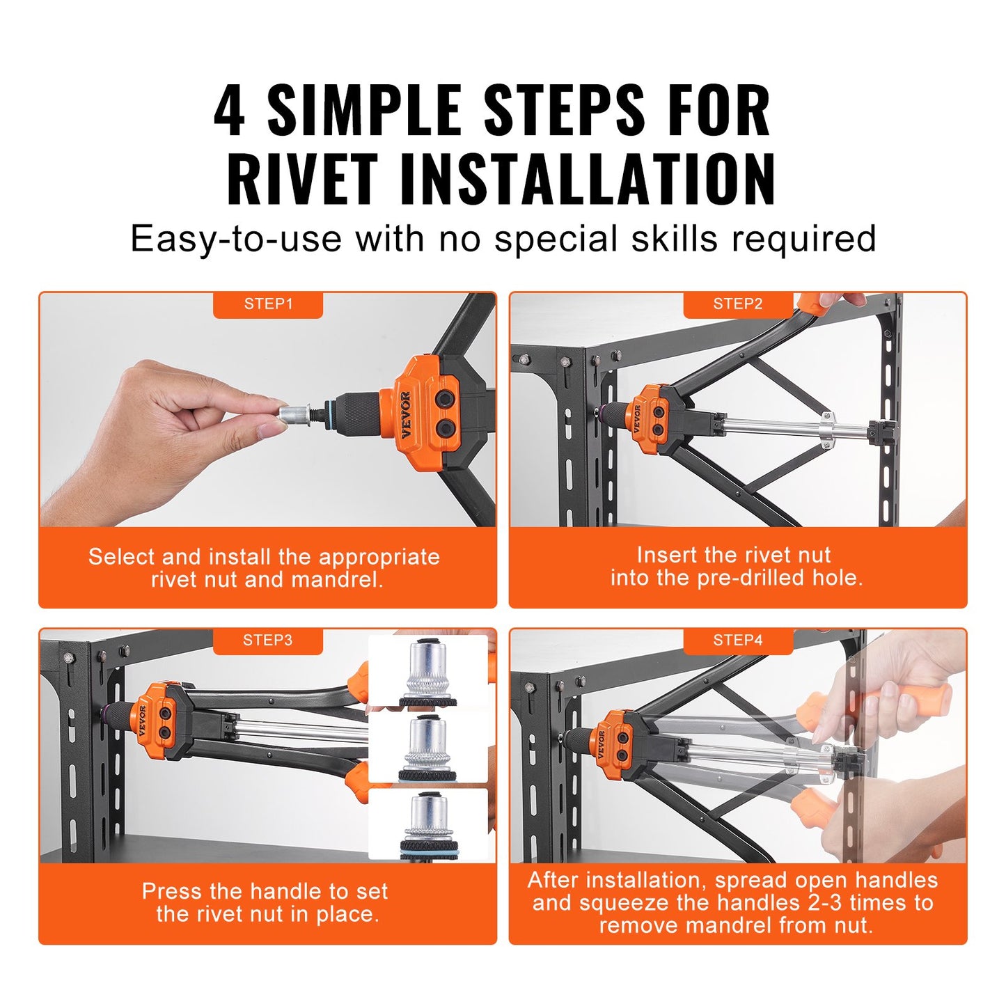 Rivet Nut Tool, 40.6cm Rivnut Tool Kit with 13PCS Metric and SAE Mandrels, 186PCS Rivet Nuts, M3, M4, 10-24, M5, M6, 1/4-20, 8-32, 5/16-18, M8, 3/8-16, M10, M12, 1/2-13, Semi-auto Retraction