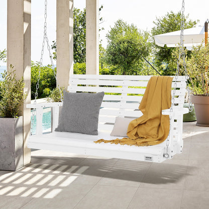 Träverandagunga 1,2 meter, uteplatsgunga för innergård och trädgård, uppgraderad 380 kg stark lastkapacitet, kraftig gungbänk med hängande kedjor för utomhusbruk, vit