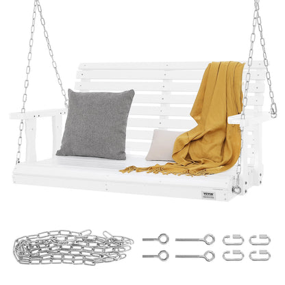 Träverandagunga 1,2 meter, uteplatsgunga för innergård och trädgård, uppgraderad 380 kg stark lastkapacitet, kraftig gungbänk med hängande kedjor för utomhusbruk, vit