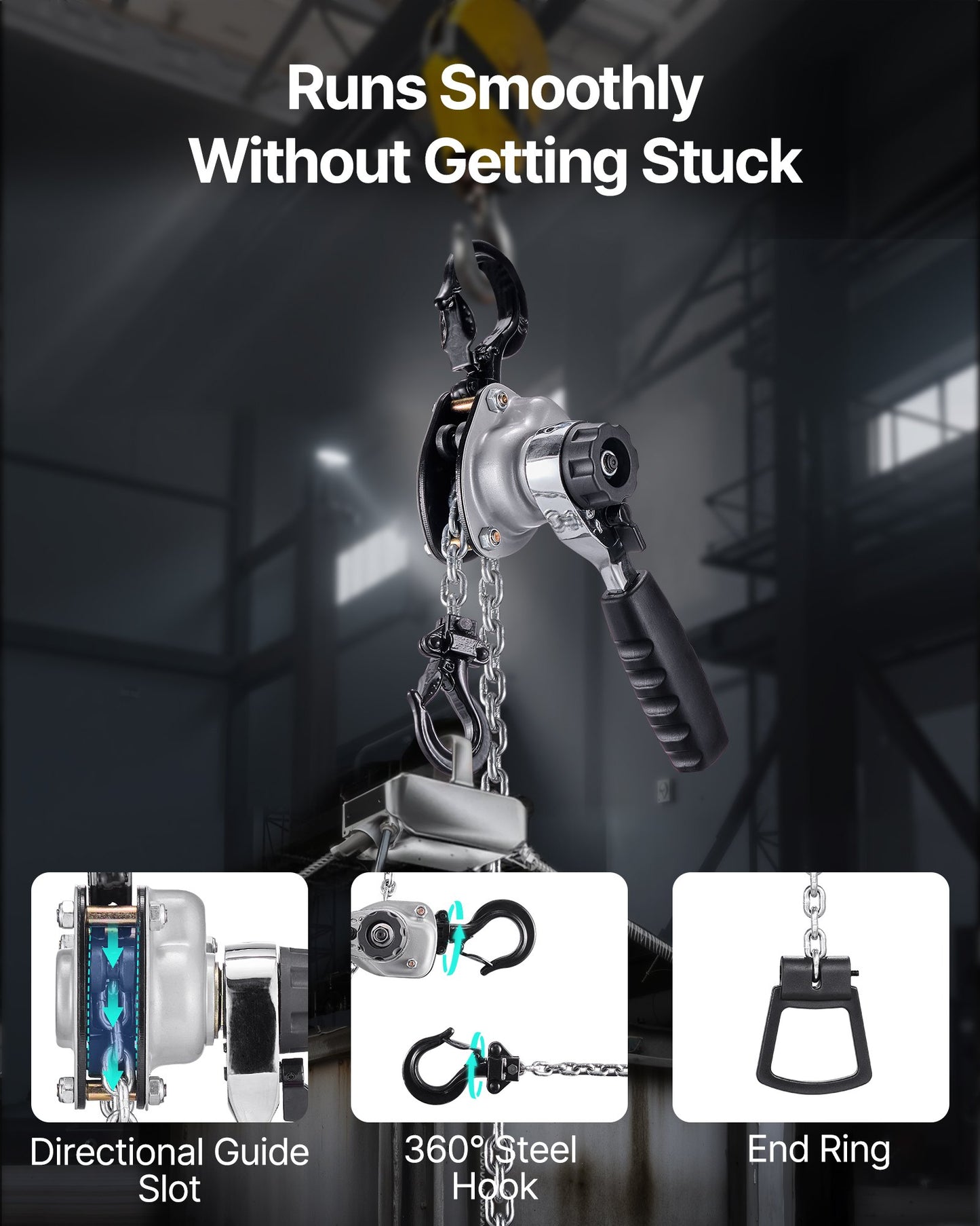 Manual Lever Chain Hoist, 1/2T 500KG Capacity Heavy Duty Come Along, 1.5M Lift G80 Alloy Steel Chain With Dual Pawl Mechanical Brake, 360° Rotating Hooks, for Warehouse Construction Garage