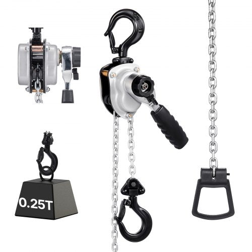 Manual Lever Chain Hoist, 1/4T 250KG Capacity Heavy Duty Come Along, 3M Lift G80 Alloy Steel Chain With Dual Pawl Mechanical Brake, 360° Rotating Hooks, for Warehouse Construction Garage