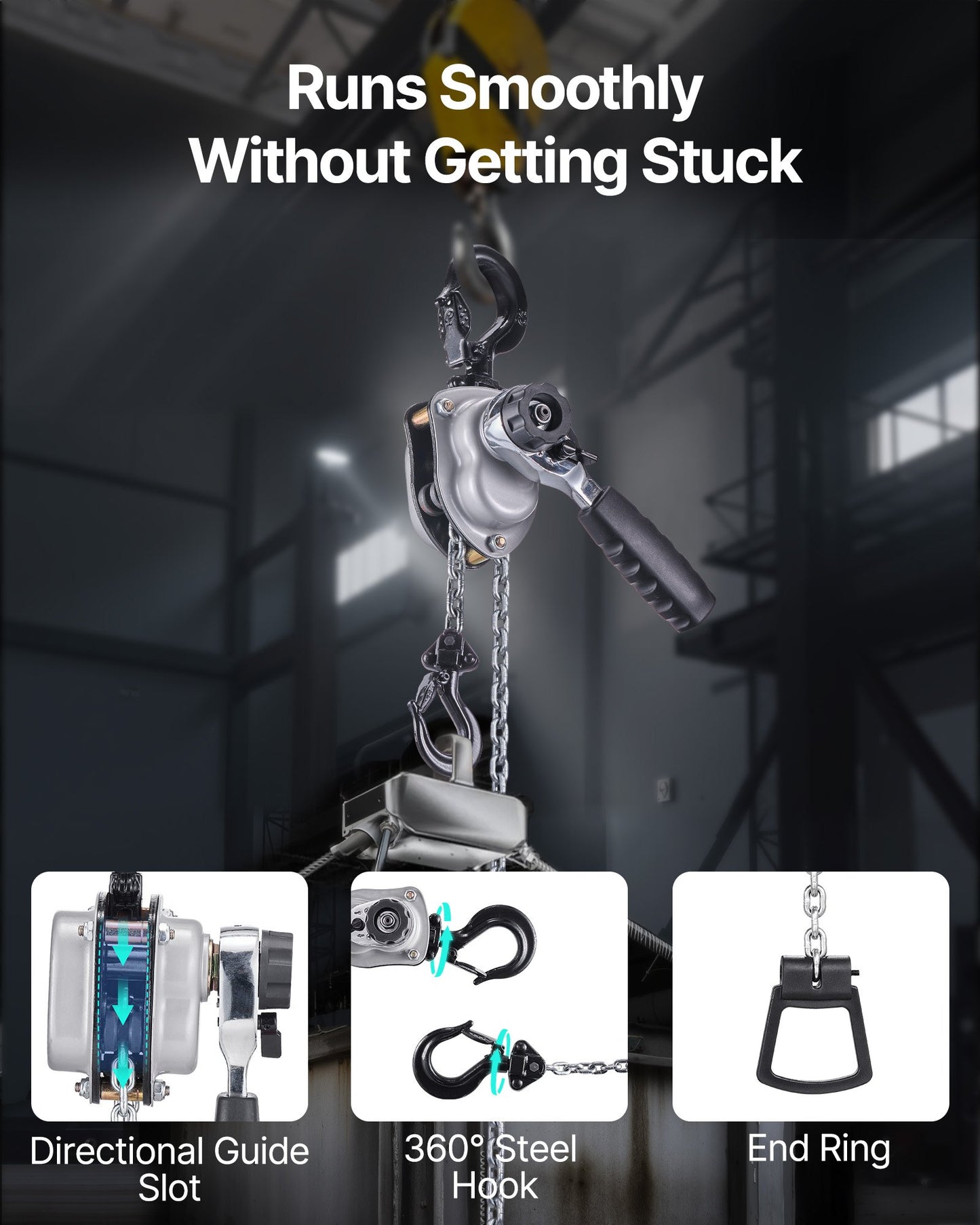 Manual Lever Chain Hoist, 1/4T 250KG Capacity Heavy Duty Come Along, 3M Lift G80 Alloy Steel Chain With Dual Pawl Mechanical Brake, 360° Rotating Hooks, for Warehouse Construction Garage