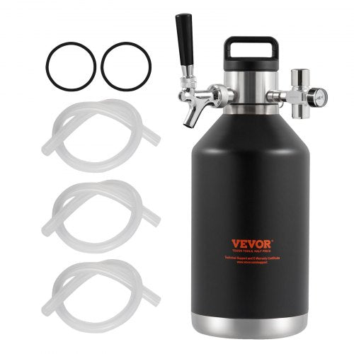 Ölgrowler-tappsystem, 128 oz 4 l minifat, tryckölgrowler i 304 rostfritt stål, fatgrowler med tryckdisplay, CO2-regulator, läckagesäker ring för fatöl, hembryggning, hantverksöl