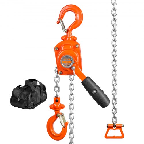 Manual Lever Chain Hoist, 1/2 Ton 499.5 kg Capacity 1.5m Come Along, G80 Galvanized Carbon Steel with Weston Double-Pawl Brake, Auto Chain Leading & 360° Rotation Hook, for Garage Factory Dock