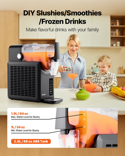 Slushie-maskin, 2,6 l/88 oz, ingen is behövs, slushmaskin för hemmet, fryst dryckesmaskin med 5 förinställda program, margaritamaskin med självrengöring, frysta margaritas, frappés, milkshake och mer