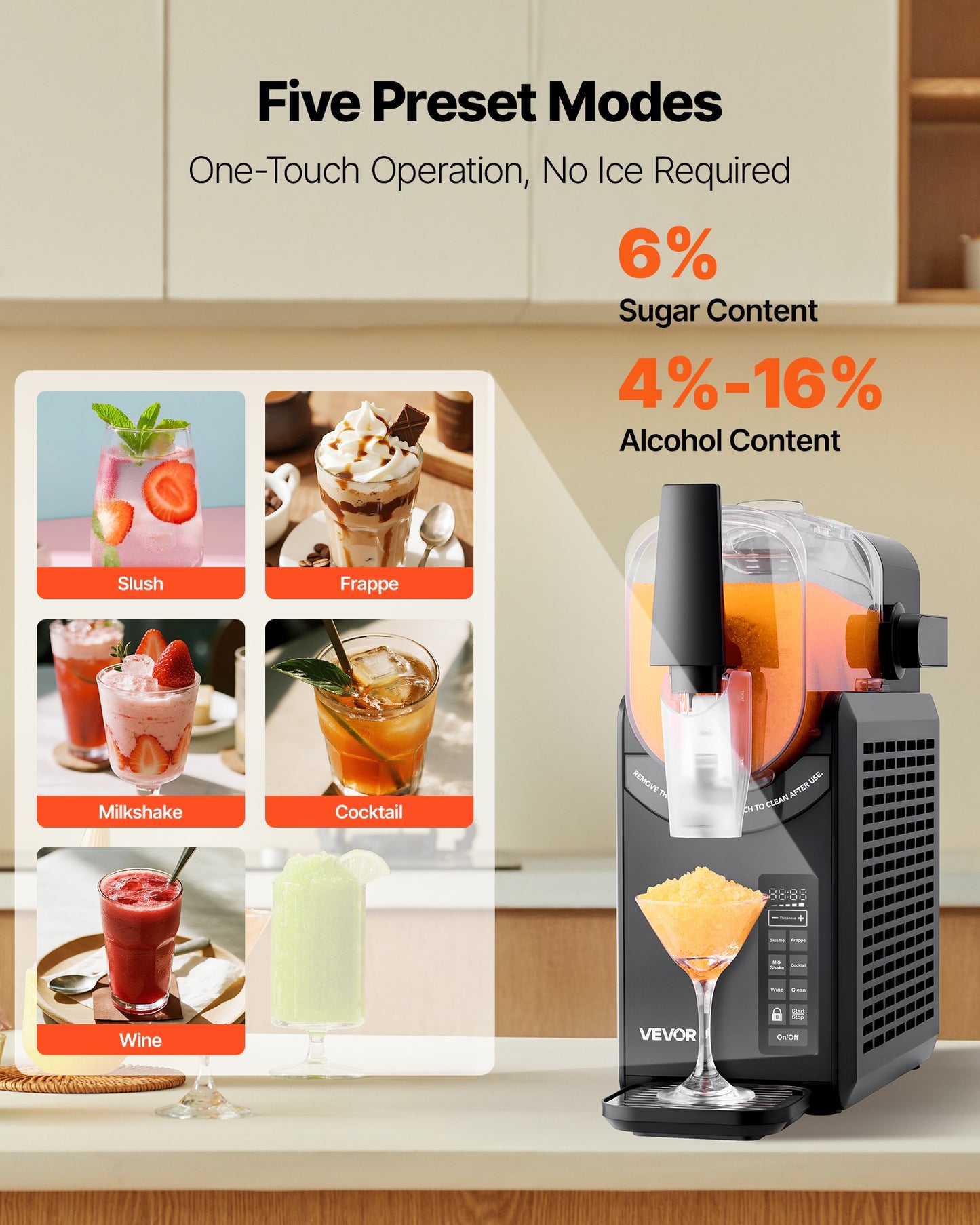 Slushie-maskin, 2,6 l/88 oz, ingen is behövs, slushmaskin för hemmet, fryst dryckesmaskin med 5 förinställda program, margaritamaskin med självrengöring, frysta margaritas, frappés, milkshake och mer